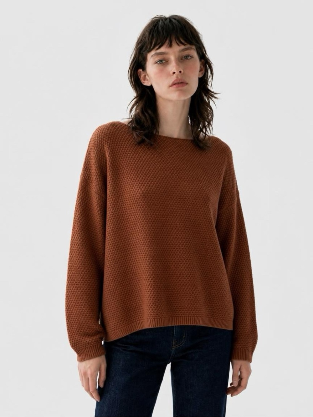 PrettyLittleThing Textured Boatneck Slouchy Oversized Sweater Fall Rust Orange